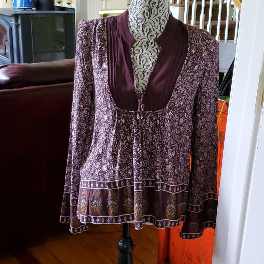 Hinge print rayon voile top